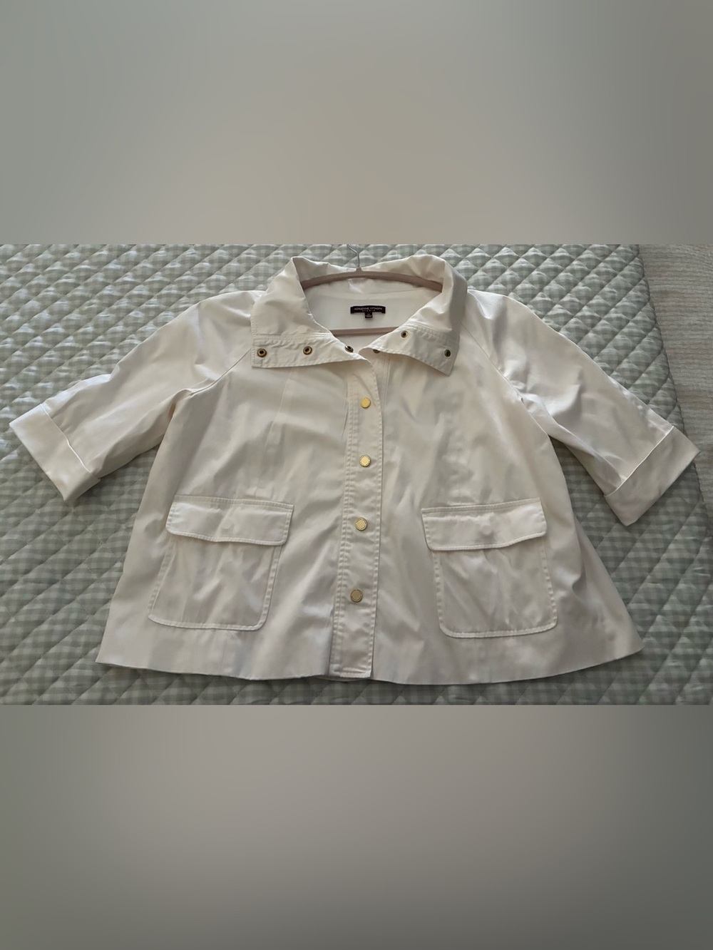Adrienne Vittadini White Utility Jacket with Gold Buttons